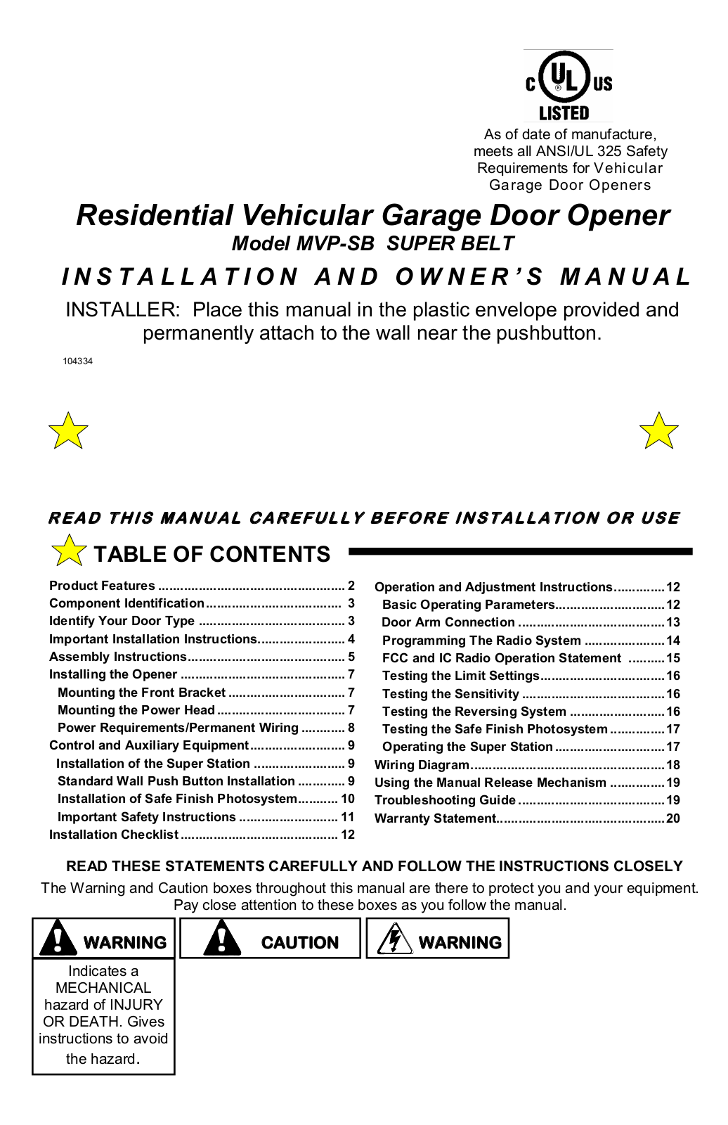 Allstar Products Group MVP-SB User Manual