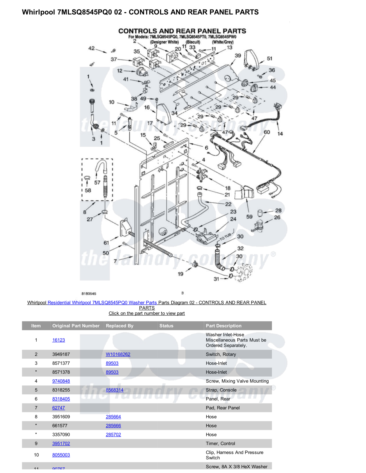 Whirlpool 7MLSQ8545PQ0 Parts Diagram