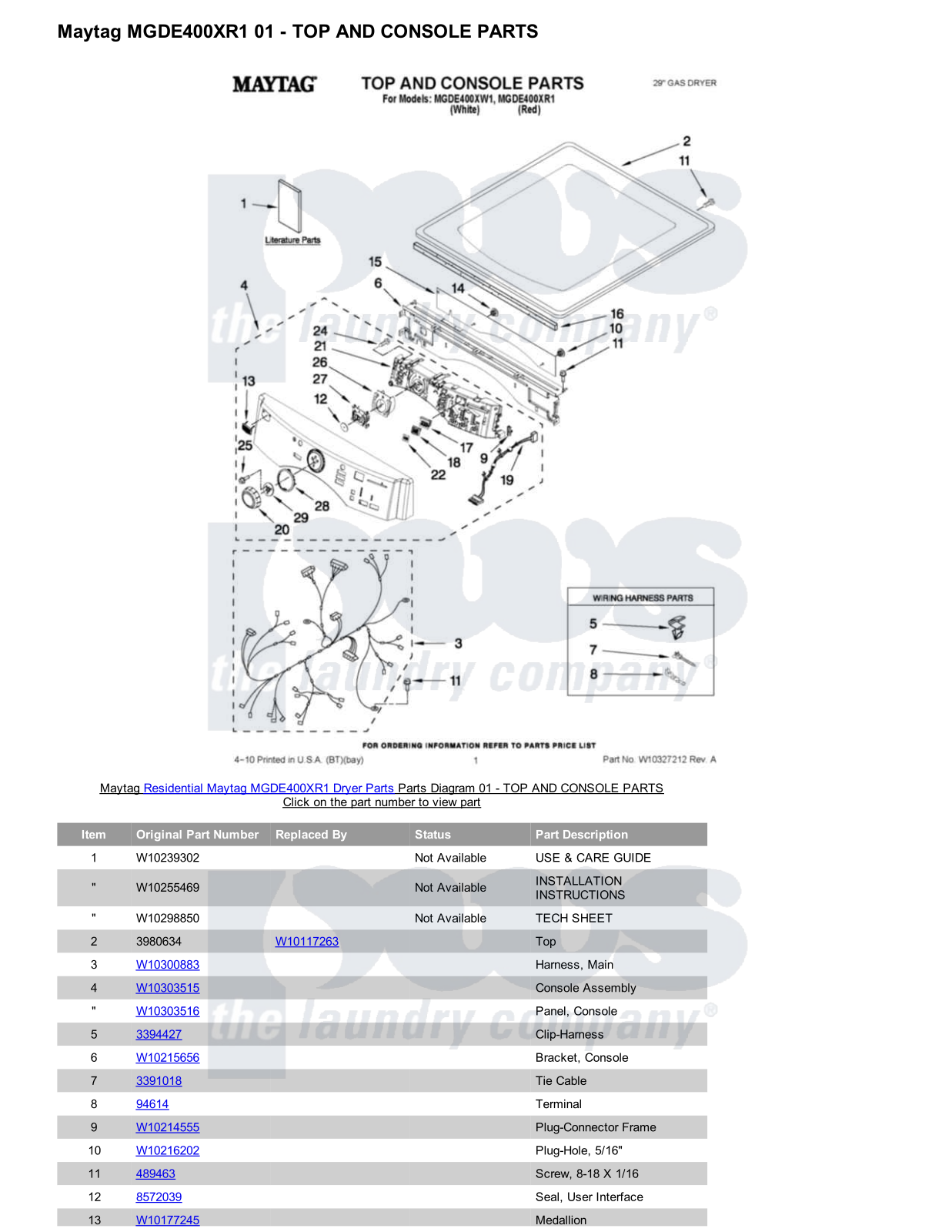 Maytag MGDE400XR1 Parts Diagram