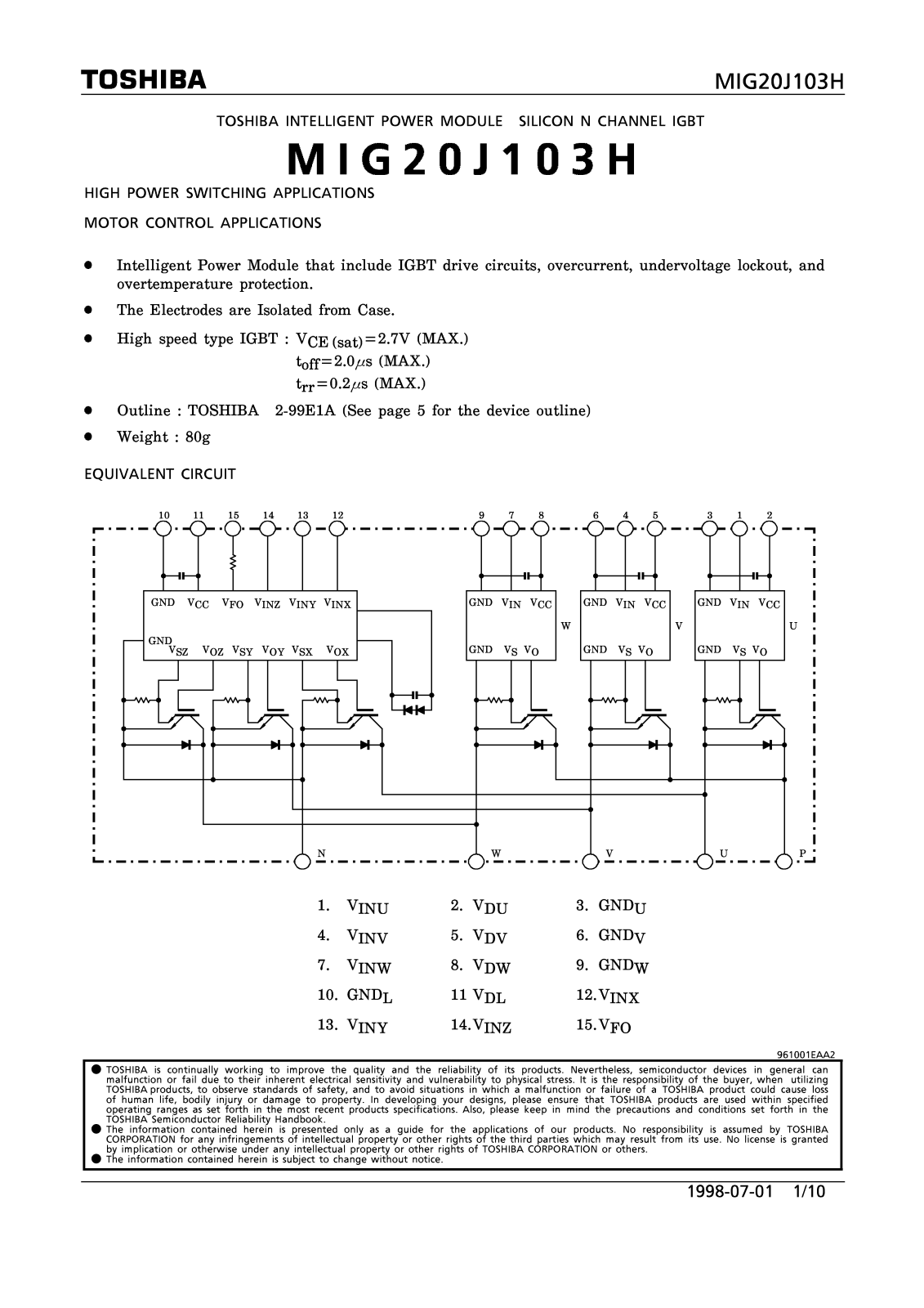 Toshiba MIG20J103H Datasheet