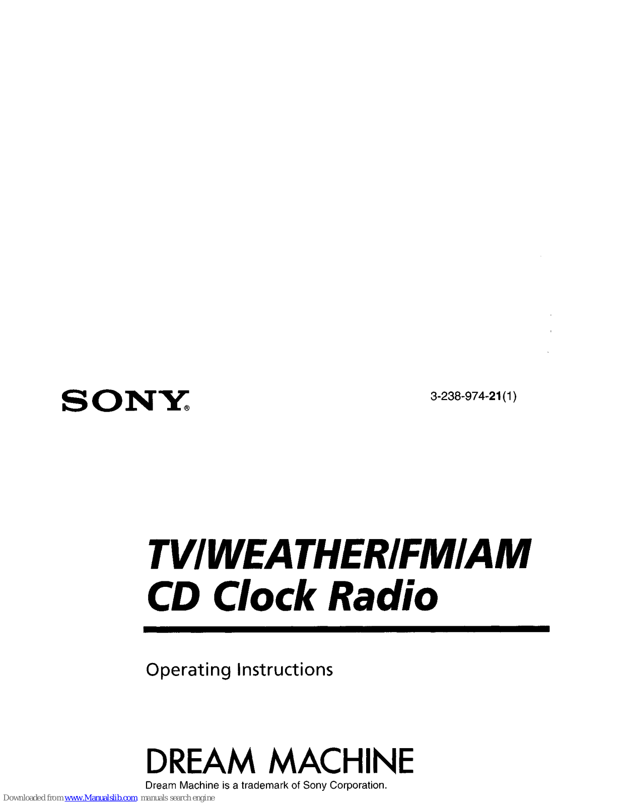 Sony Dreram Machine ICF-CD863V Operating Instructions Manual