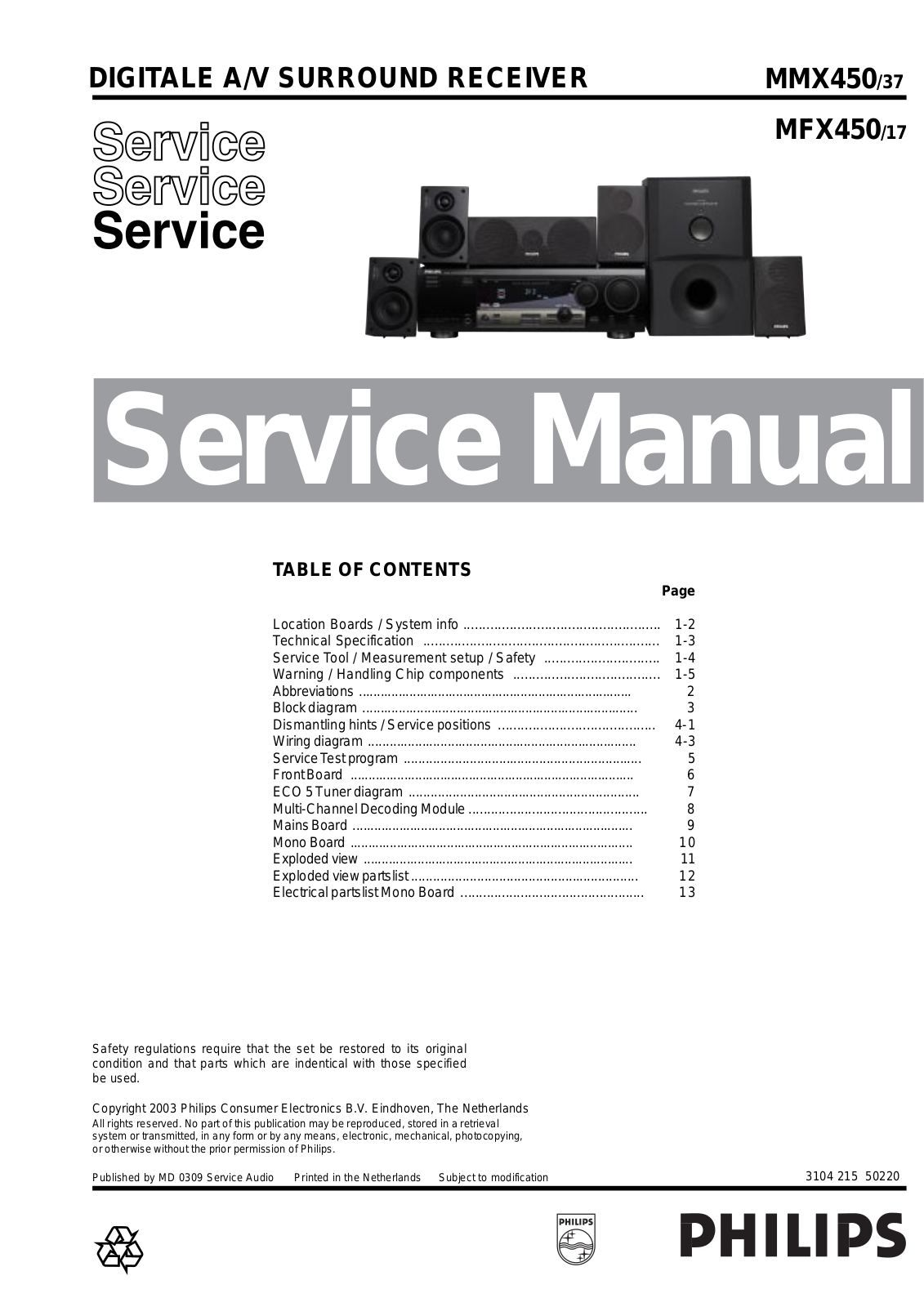 Philips MMX-450, MFX-450 Service Manual