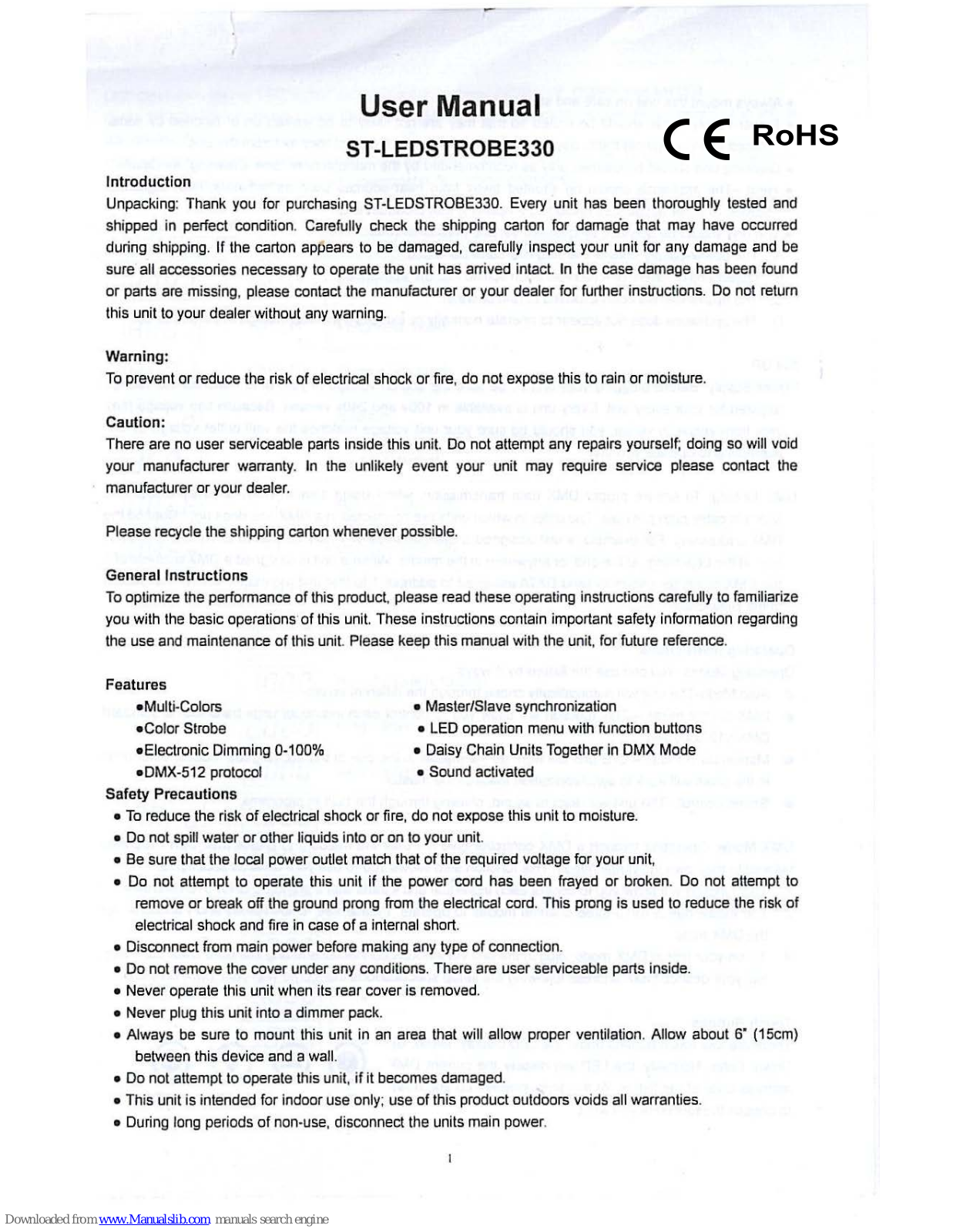 Techni-Lux ST-LEDSTROBE330 User Manual - ManualMachine.com