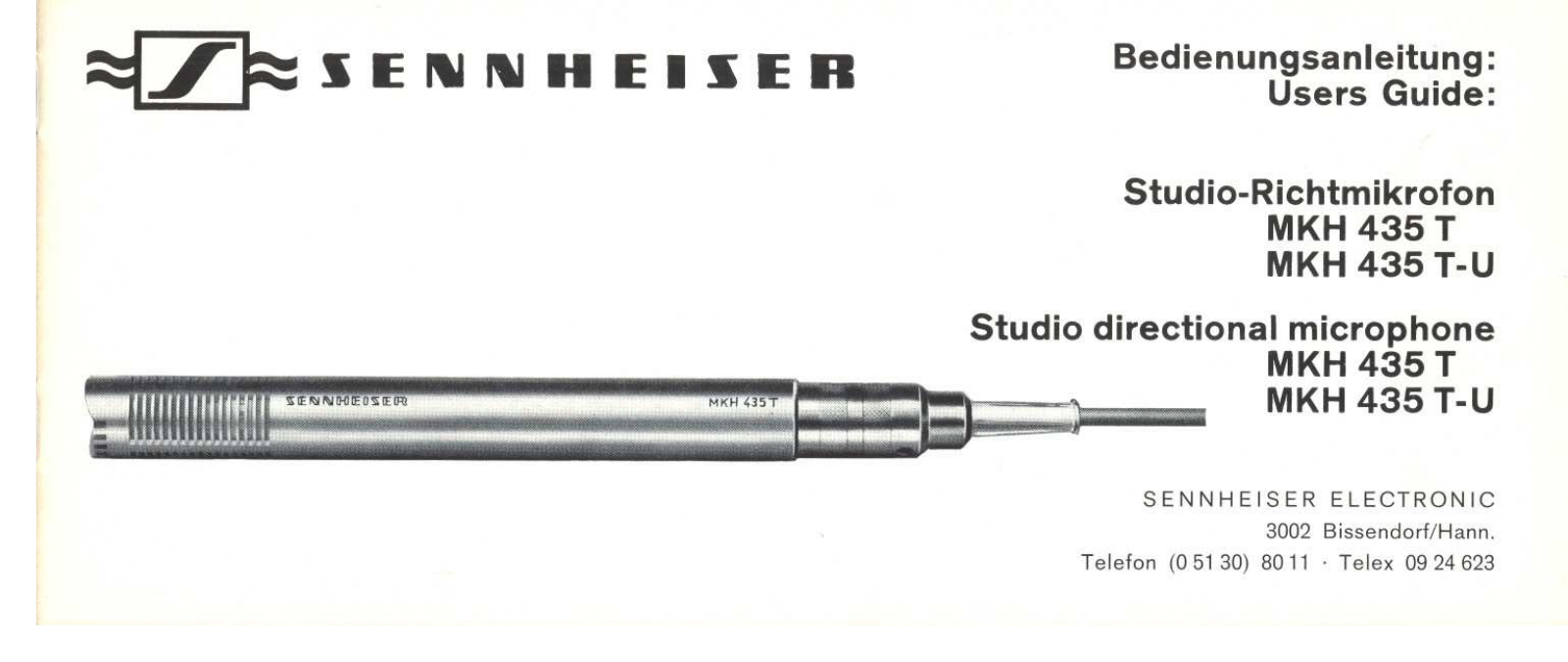 Sennheiser MKH 435 T, MKH 435 T-U Instruction Manual
