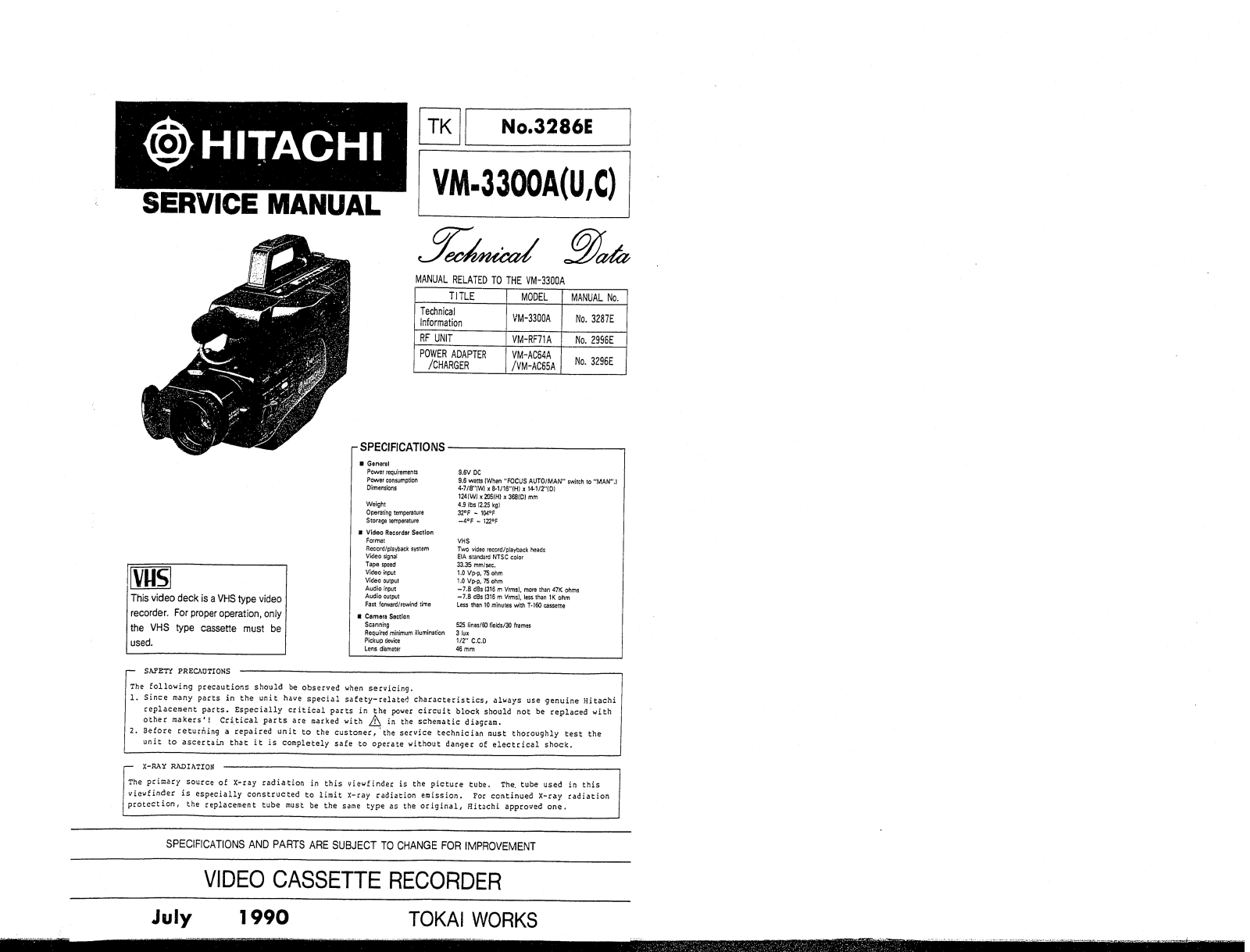 Hitachi VM3300A Service Manual