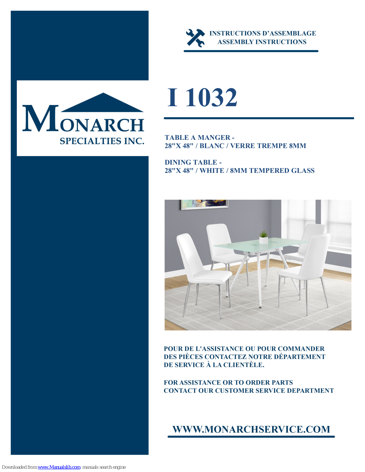 Monarch Specialties I 1032 Assembly Instructions Manual