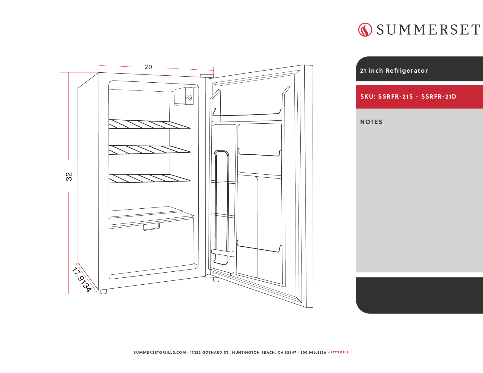 Summerset SSRFR-21D, SSRFR-21S-R Line Drawing - ManualMachine.com