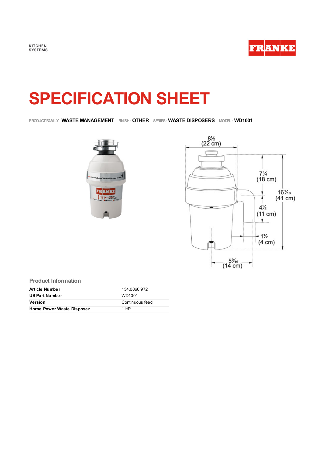 Franke Foodservice WD1001 User Manual