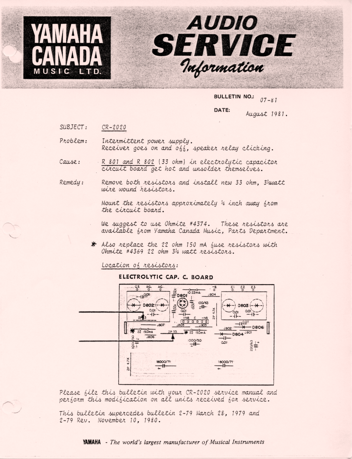 Yamaha CR-2020 Service Information