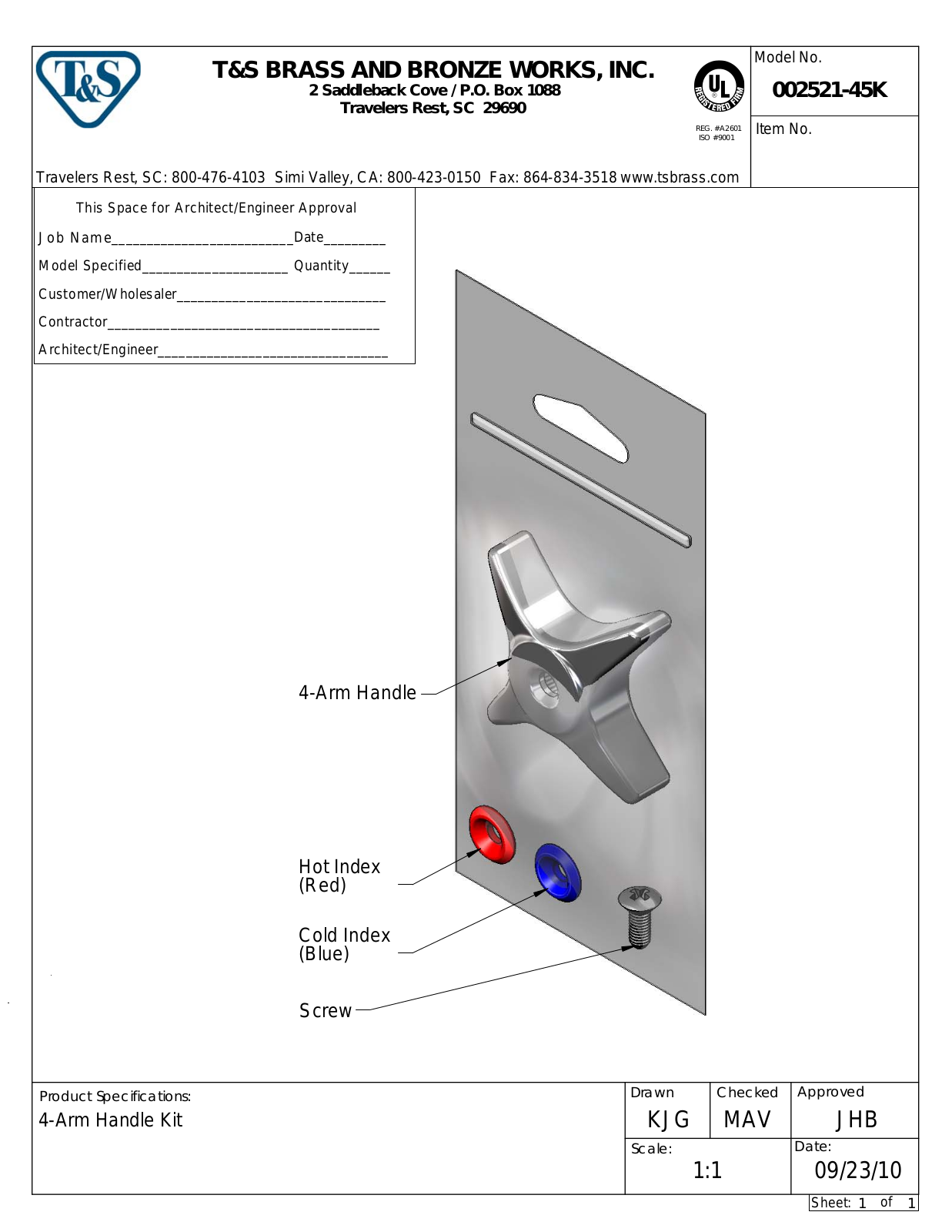 T&S Brass 002521-45K User Manual