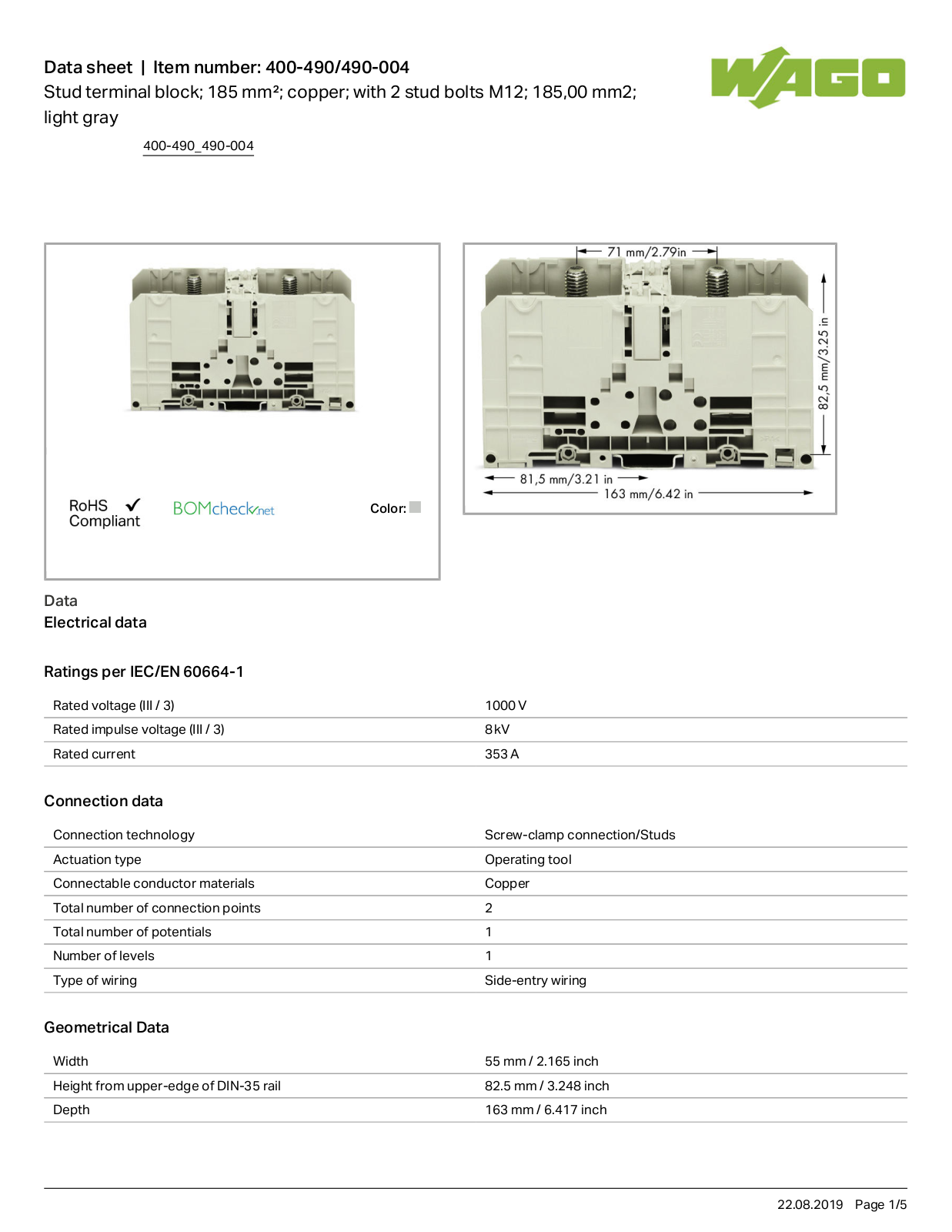 Wago 400-490/490-004 Data Sheet