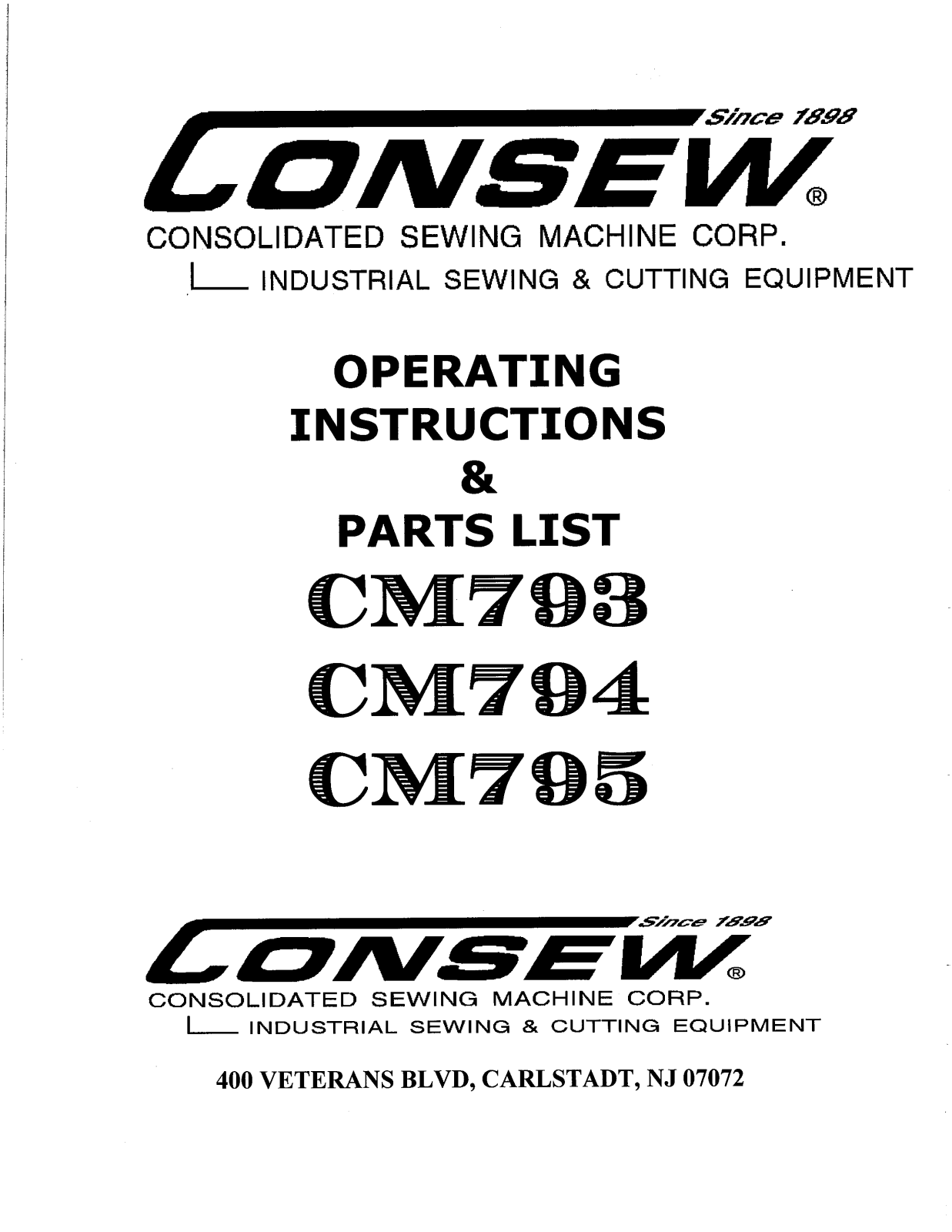 CONSEW CM793, CM794, CM795 Operating Instruction