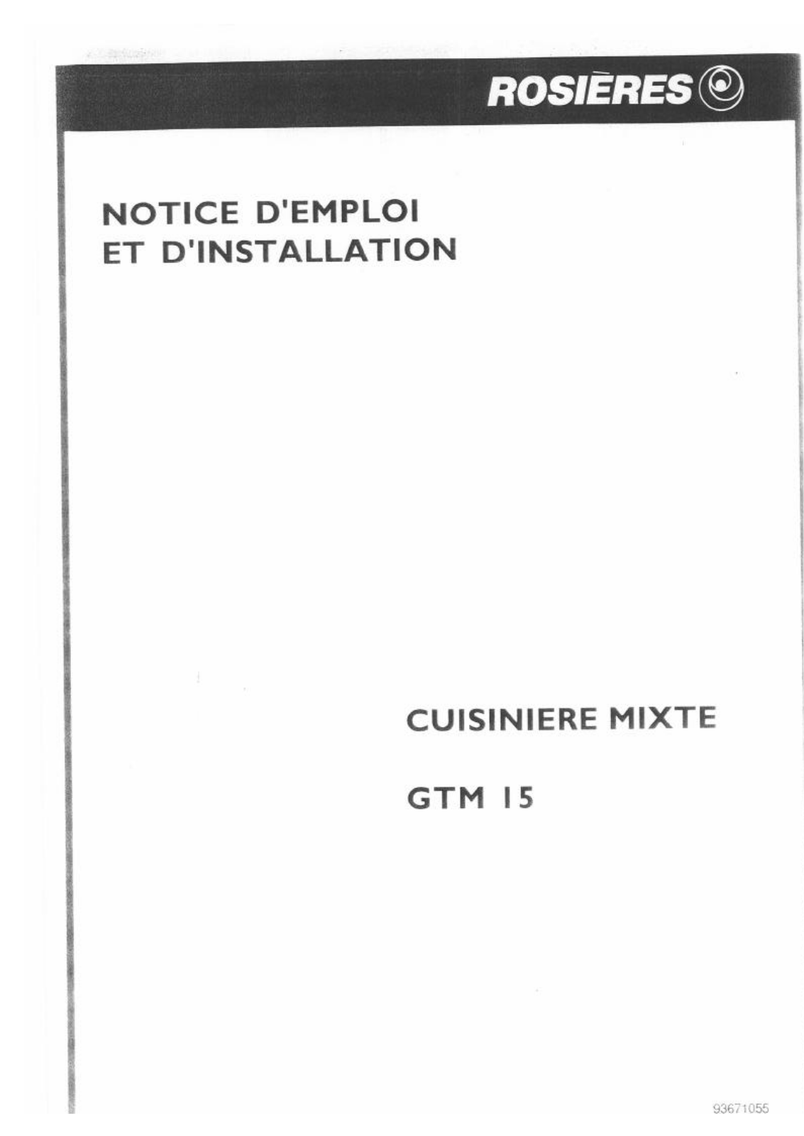 ROSIERES GTM 15 User Manual