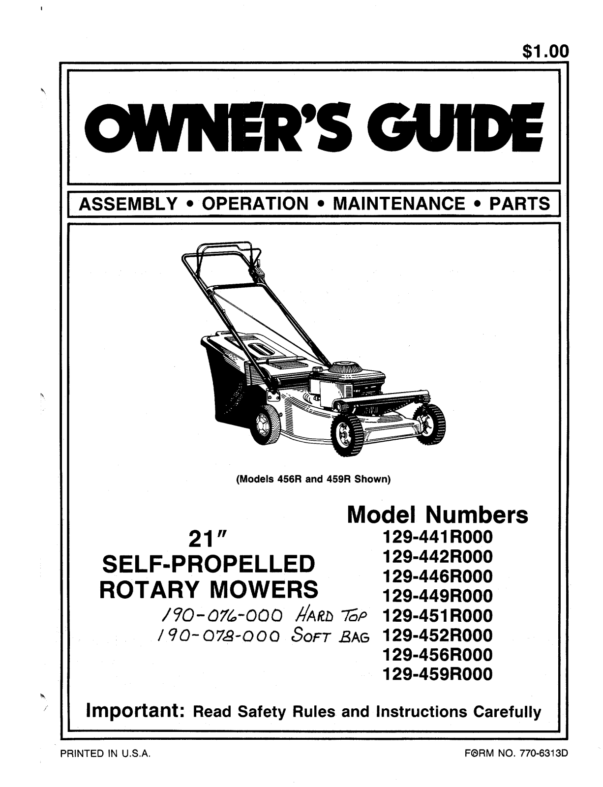 MTD 129-459R000, 129-452R000, 129-442R000, 129-456R000, 129-446R000 User Manual