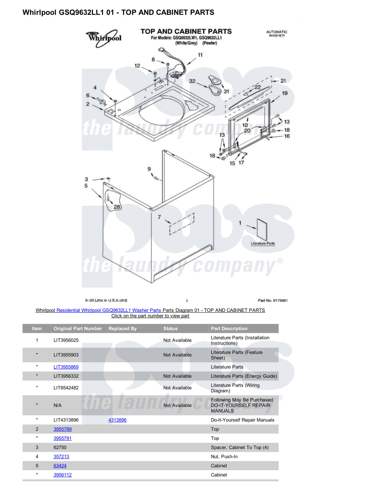 Whirlpool GSQ9632LL1 Parts Diagram