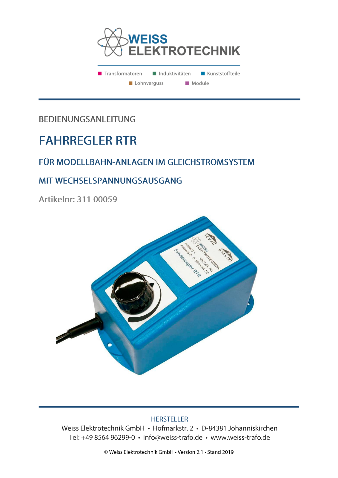 Weiss Elektrotechnik 311 00059 Operation Manual