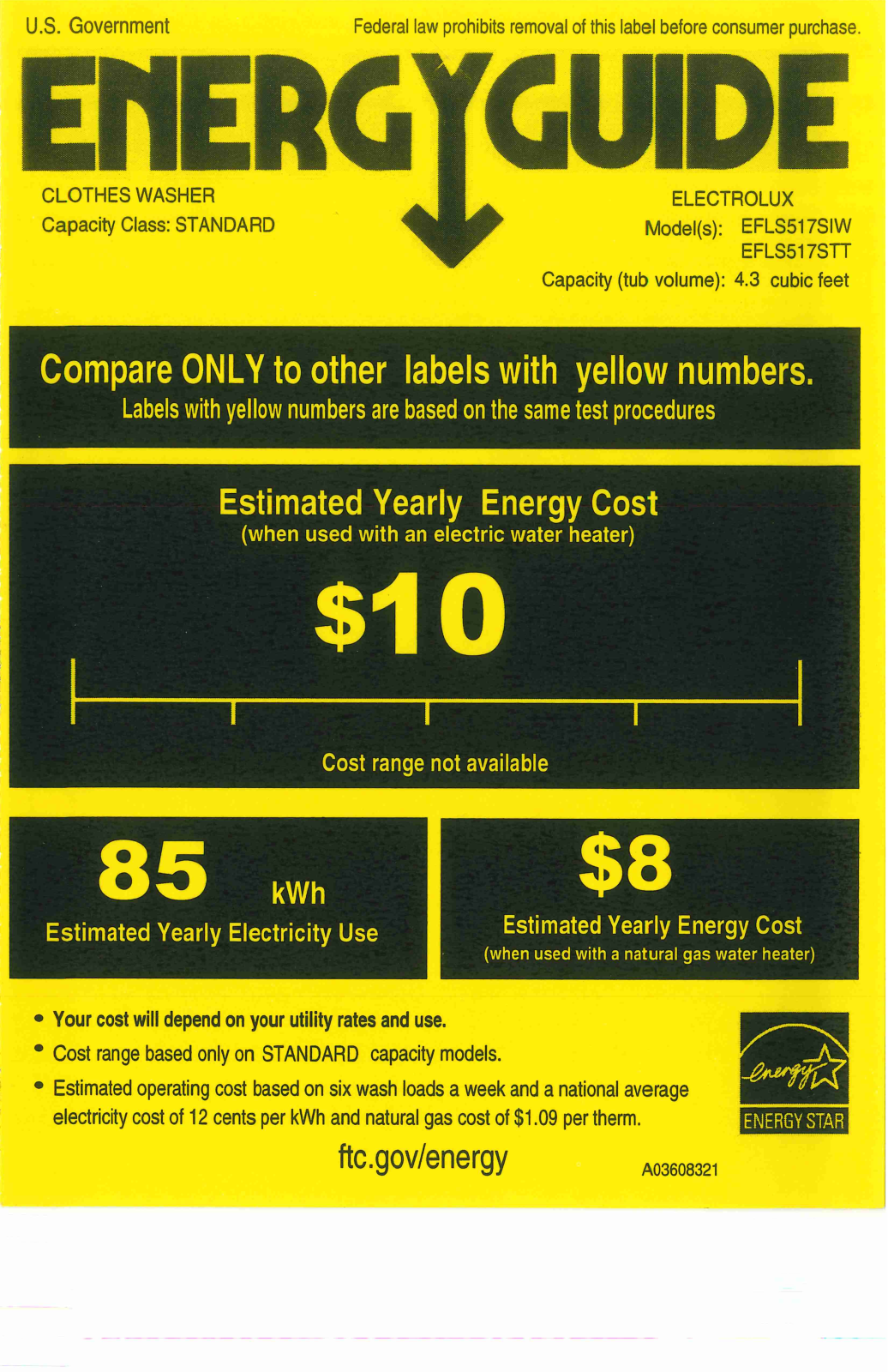 Electrolux EFLS517STT Energy Guide