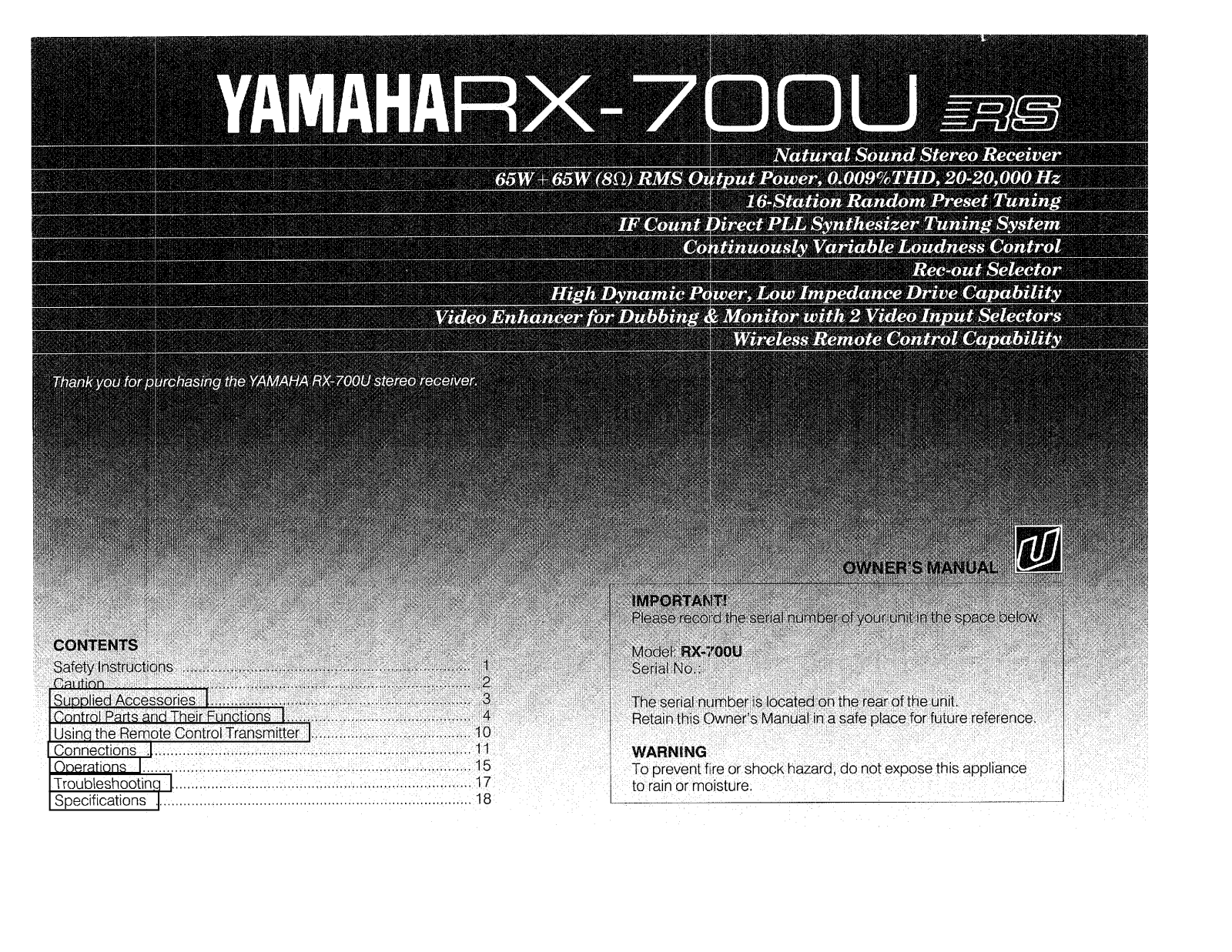 Yamaha RX-700U User Manual