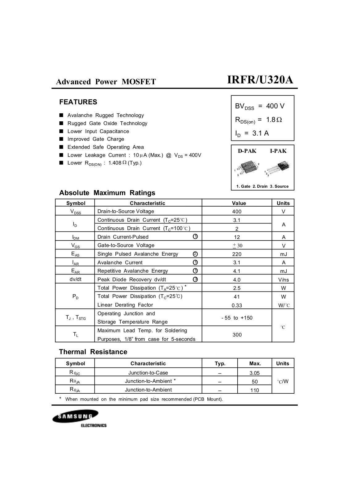 Samsung irfr320a Datasheet - ManualMachine.com