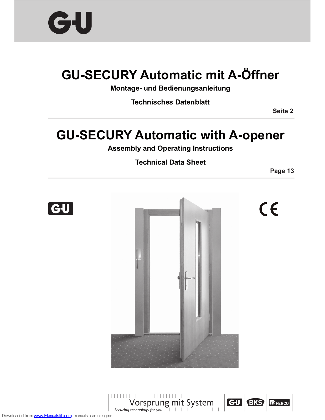 Gretsch-Unitas GU-SECURY Automatic with A-opener Assembly And Operating Instructions Manual