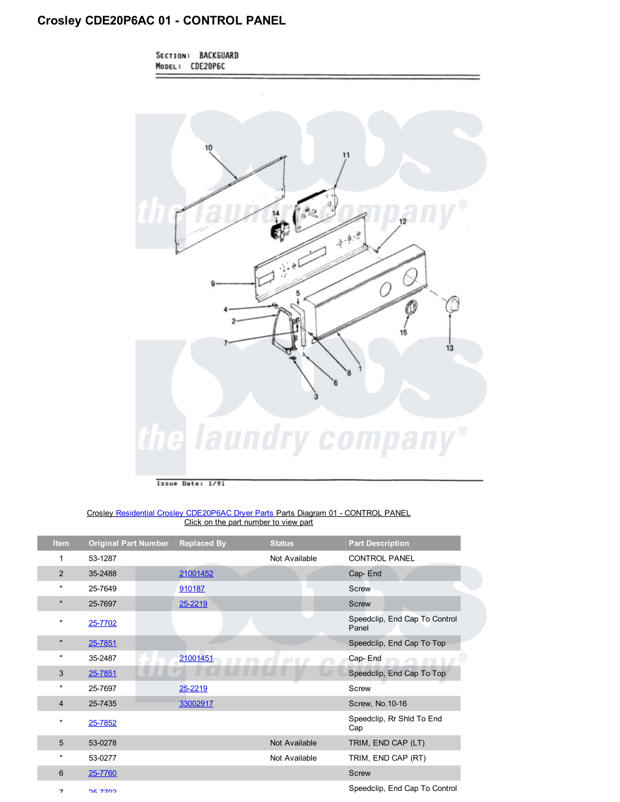 Crosley CDE20P6AC Parts Diagram