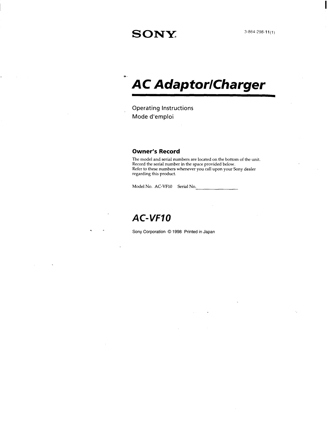 Sony AC-VF10 User Manual