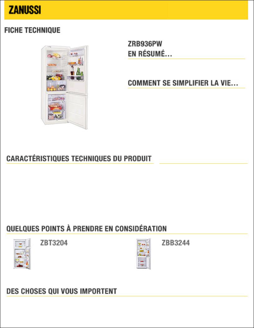 ZANUSSI ZRB936PW User Manual