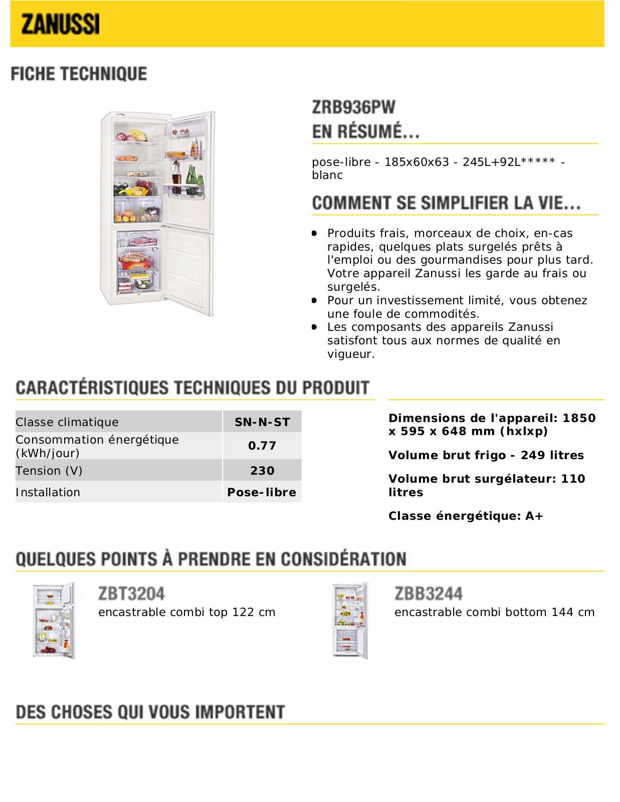 ZANUSSI ZRB936PW User Manual