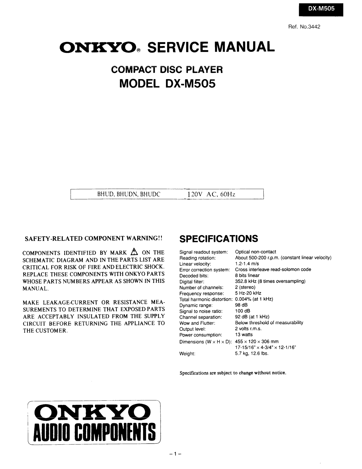 Onkyo DXM-505 Service manual