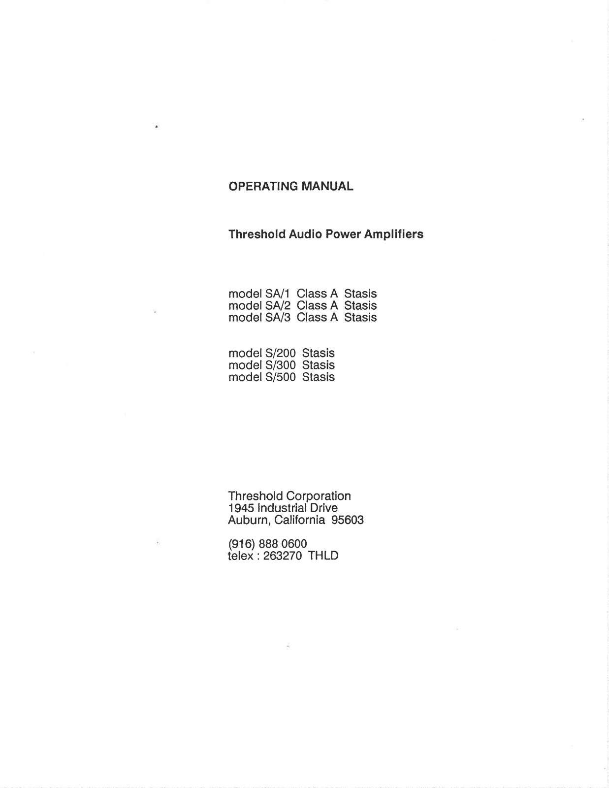 Threshold SA-2, S-300 User Manual