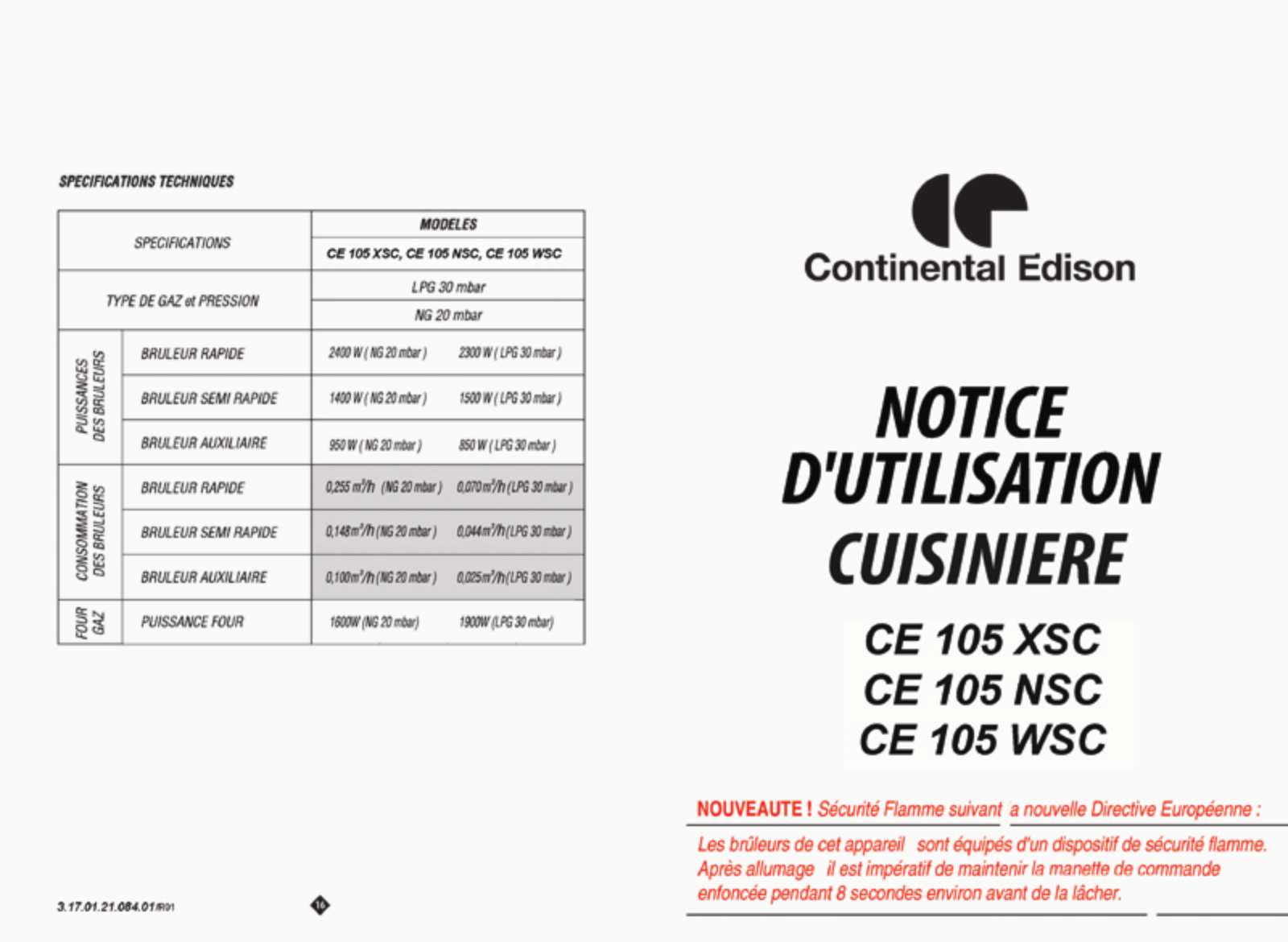 CONTINENTAL EDISON CE105WSC, CE105XSC User Manual