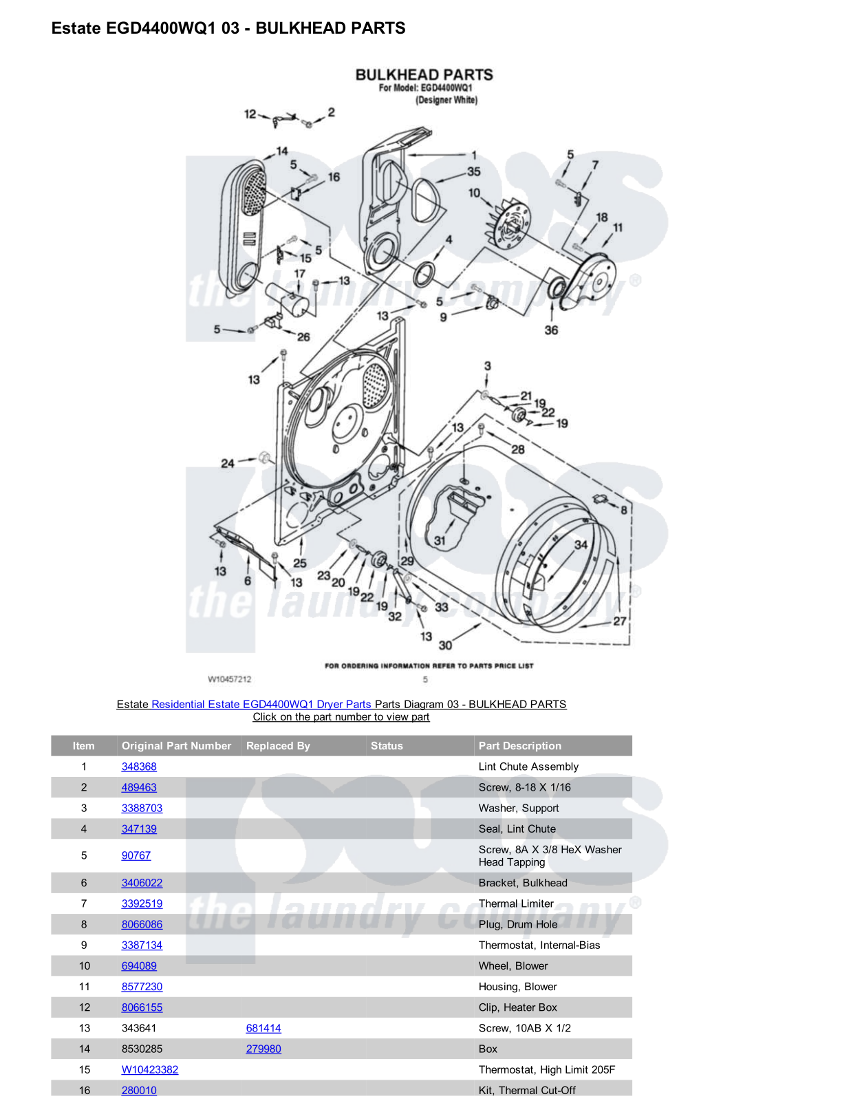 Estate EGD4400WQ1 Parts Diagram