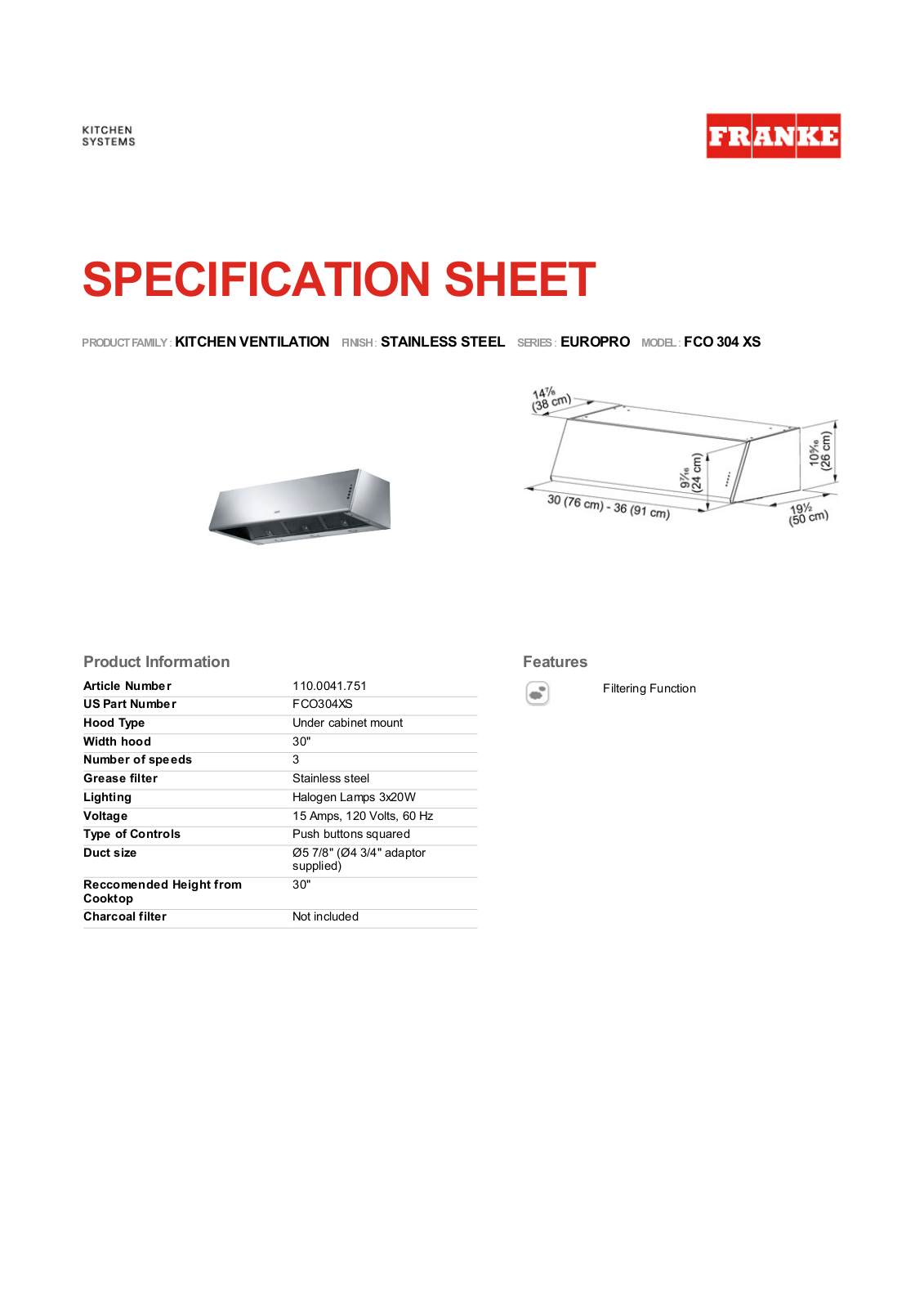 Franke Foodservice FCO304XS User Manual