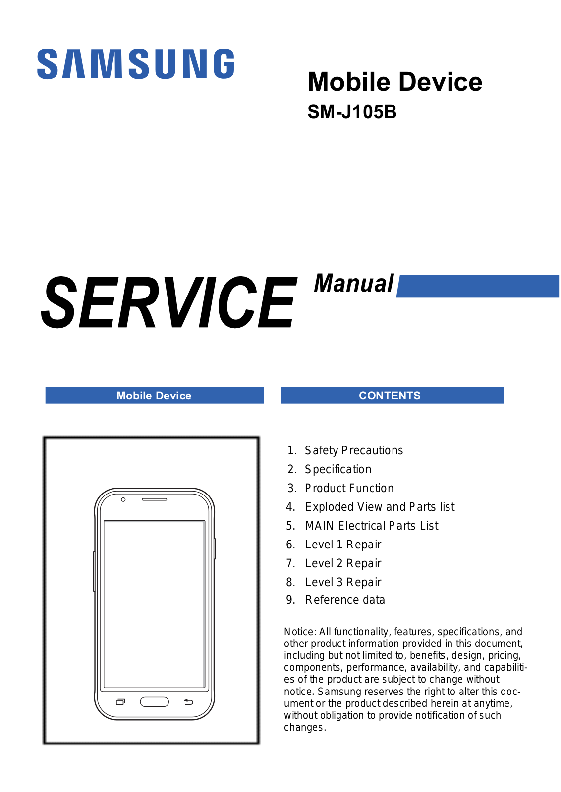 Samsung SM-J105B service manual Cover