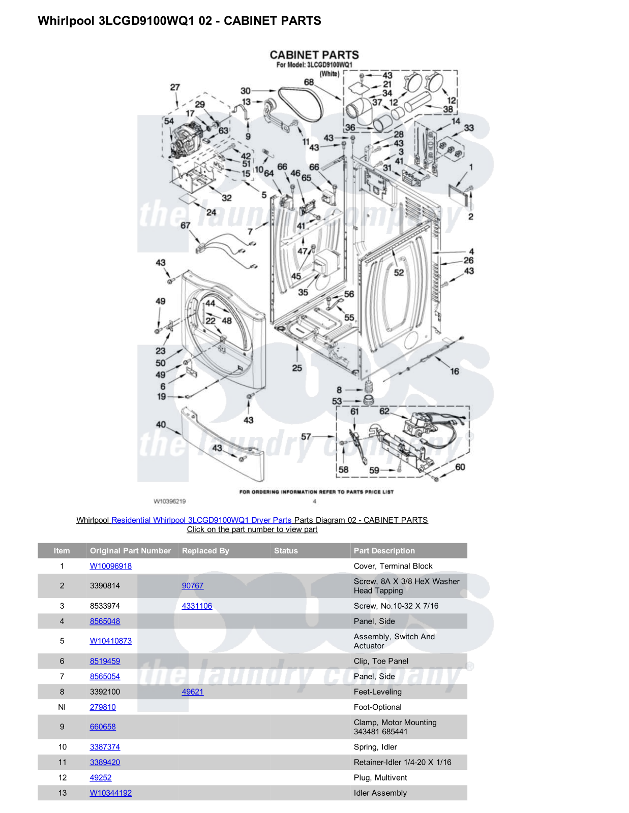 Whirlpool 3LCGD9100WQ1 Parts Diagram