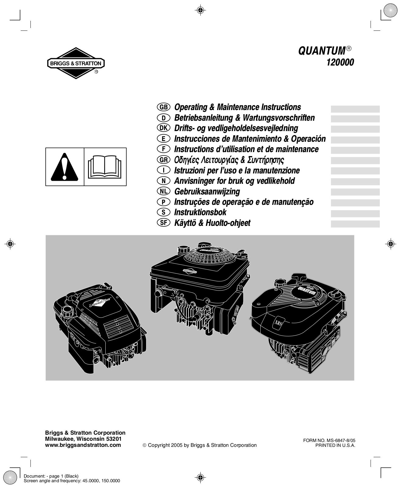 Briggs & Stratton QUANTUM 120000 User Manual