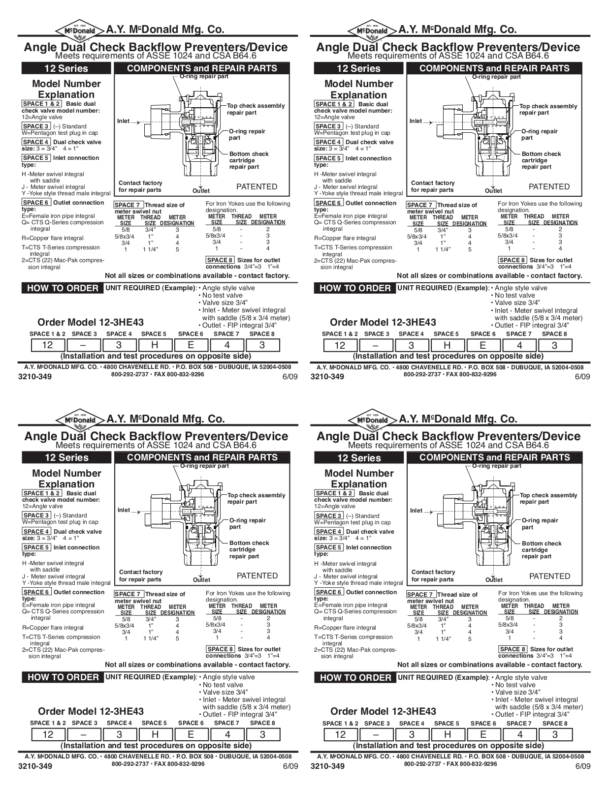 A.Y. McDonald 12-3HE43 Installation Manual