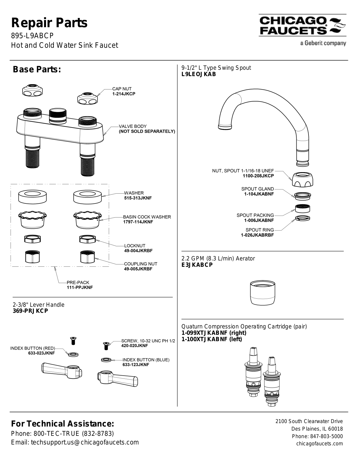 Chicago Faucet 895-L9AB Parts List