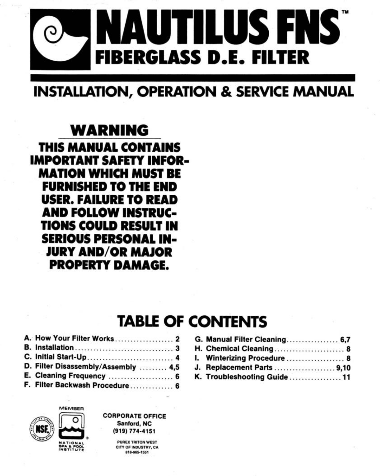 Sta-Rite FNSP 48 Installation  Manual