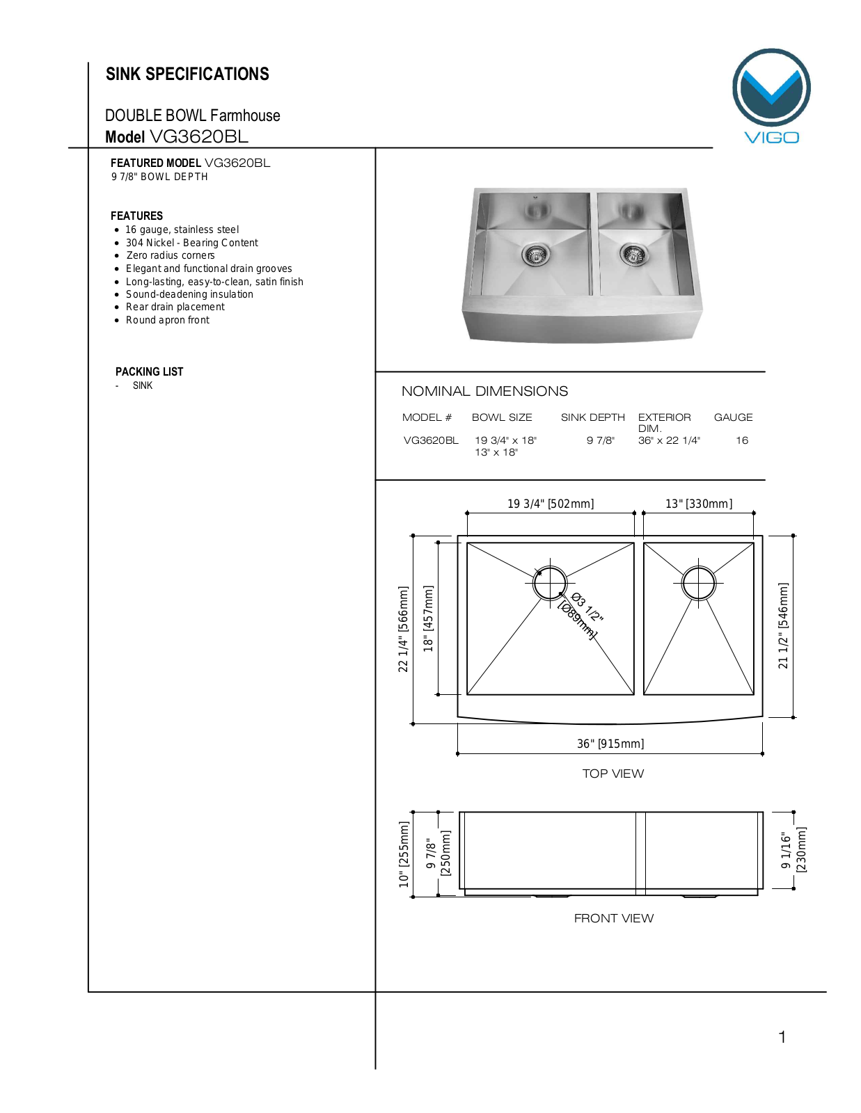 Vigo VG3620BL User Manual