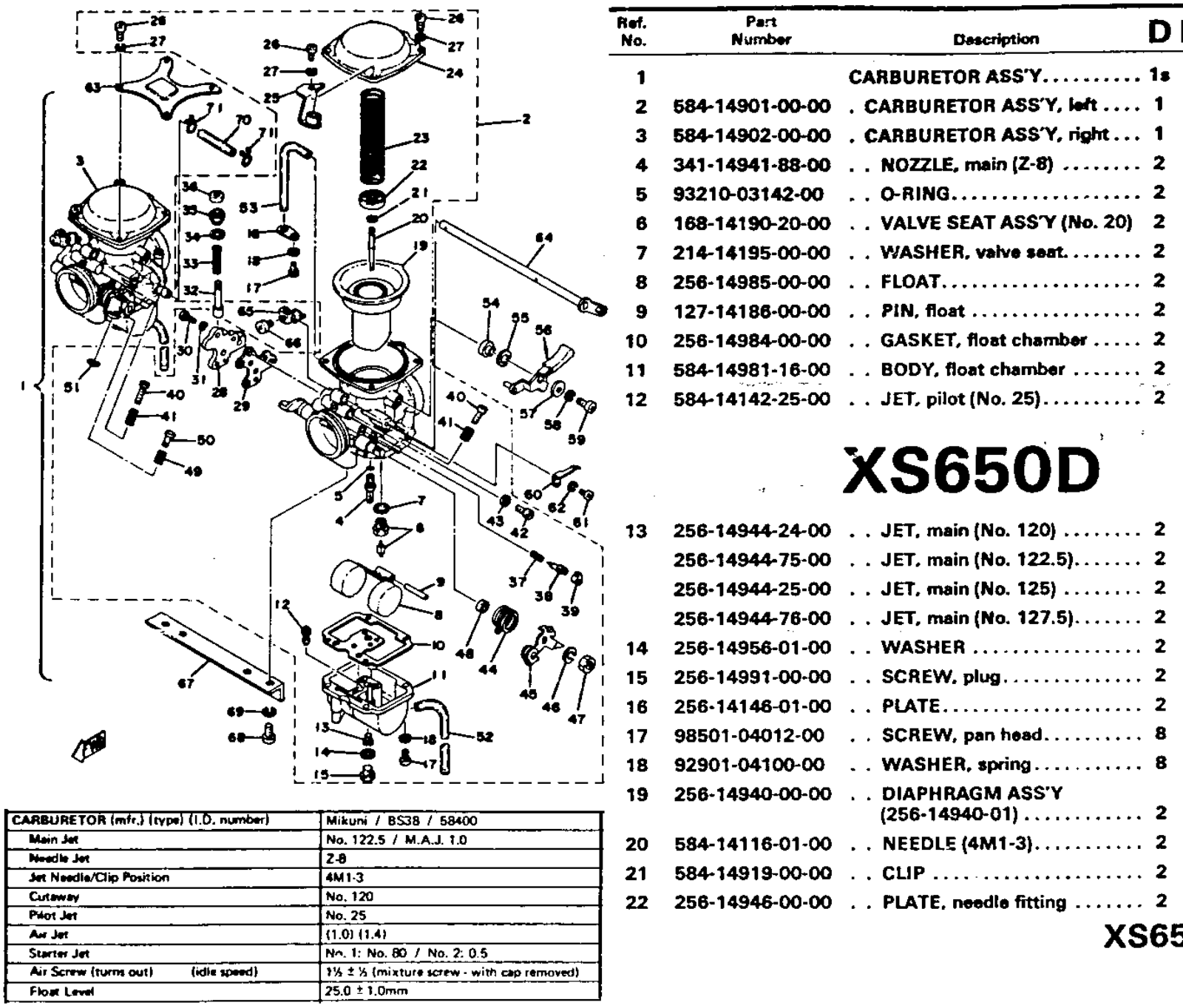 Yamaha XS650 1970-1979 Service Manual carb D