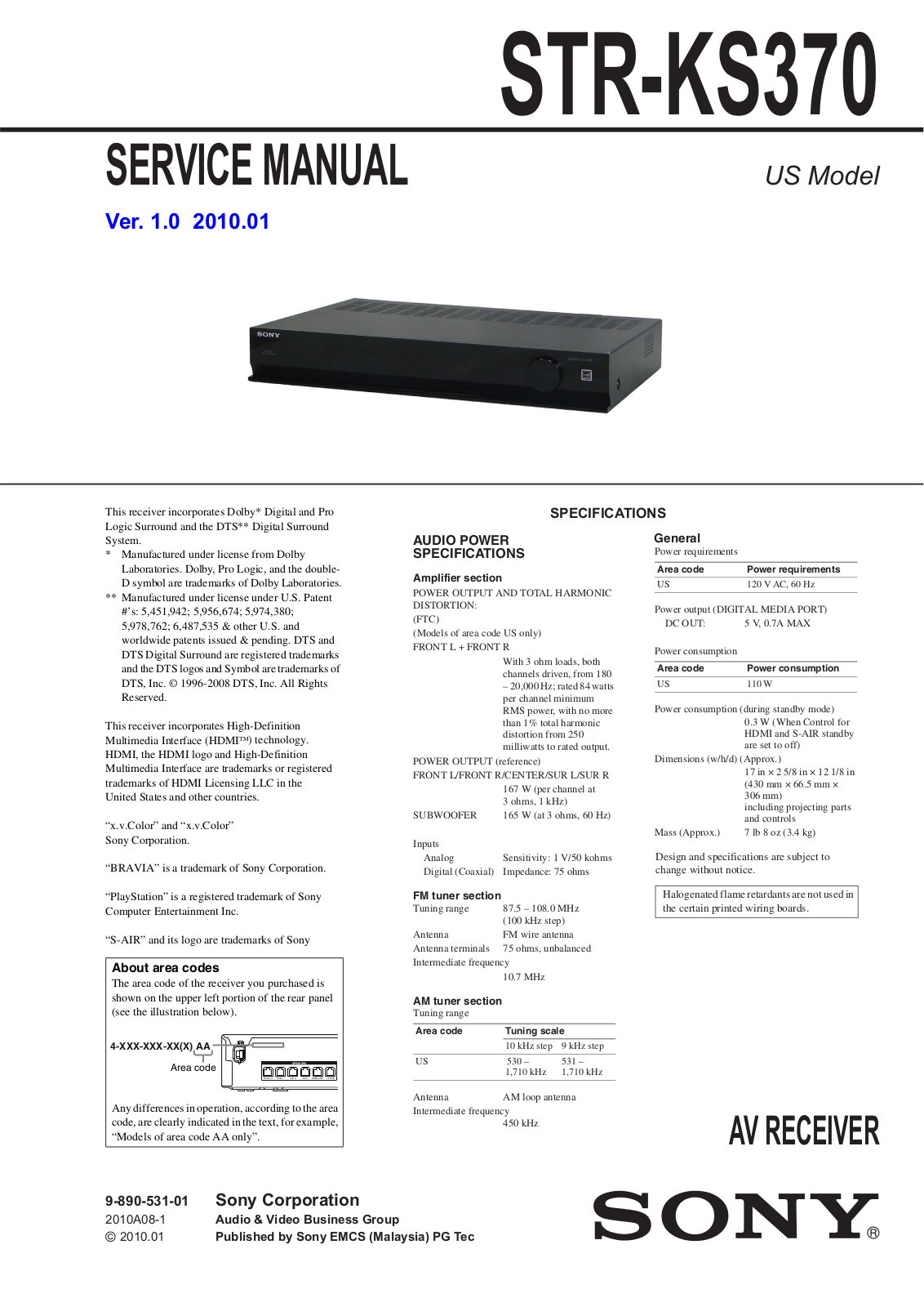 Sony STR-KS370, STR-SK370 Schematic
