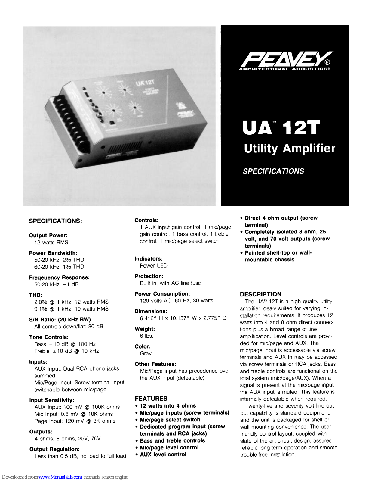 Peavey UA 12T Specifications