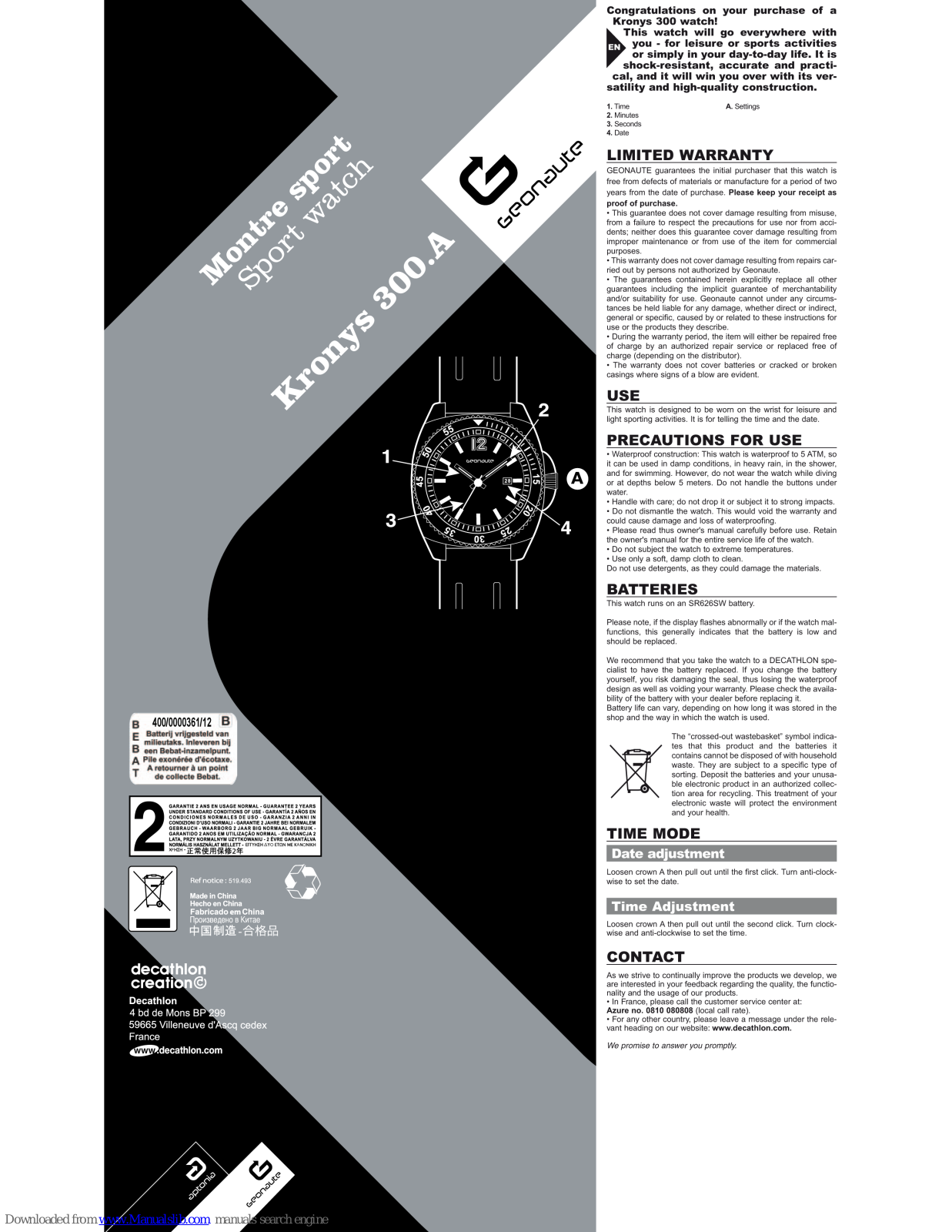 GEONAUTE WATCH KRONYS 300A User Manual