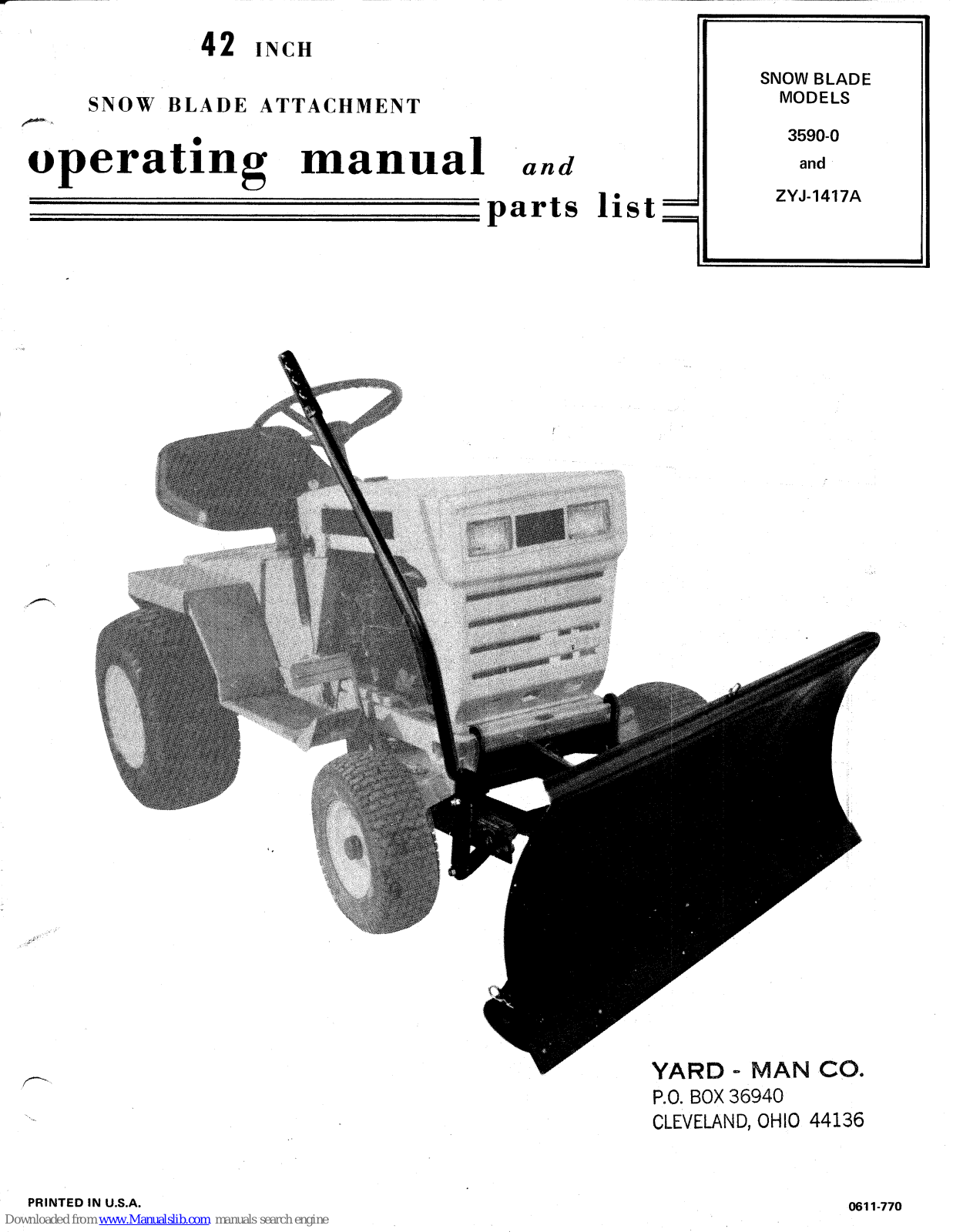 Yard-Man ZYJ-1417A, 3590-0 Operating Manual And Parts List