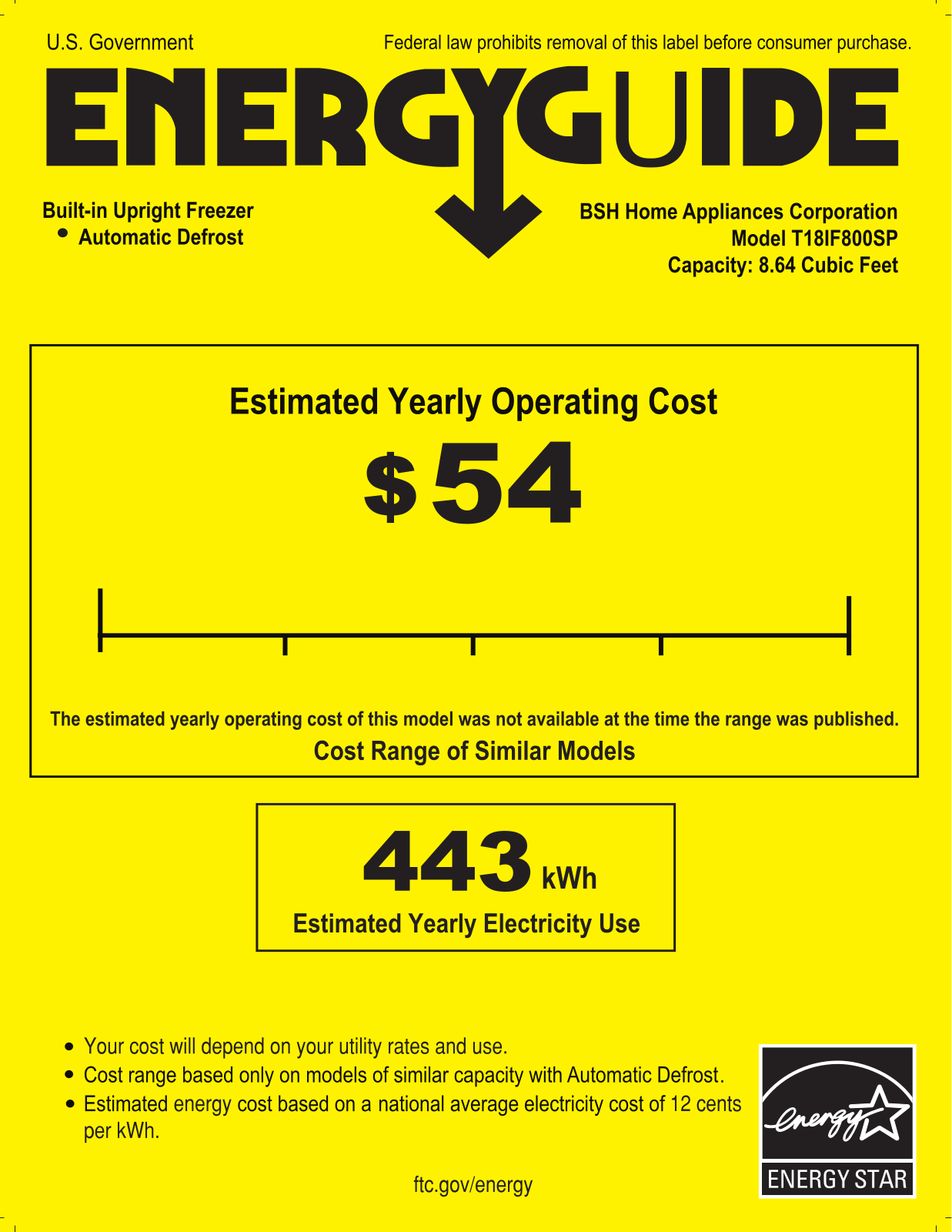 Thermador T18IF800SP Energy Guide