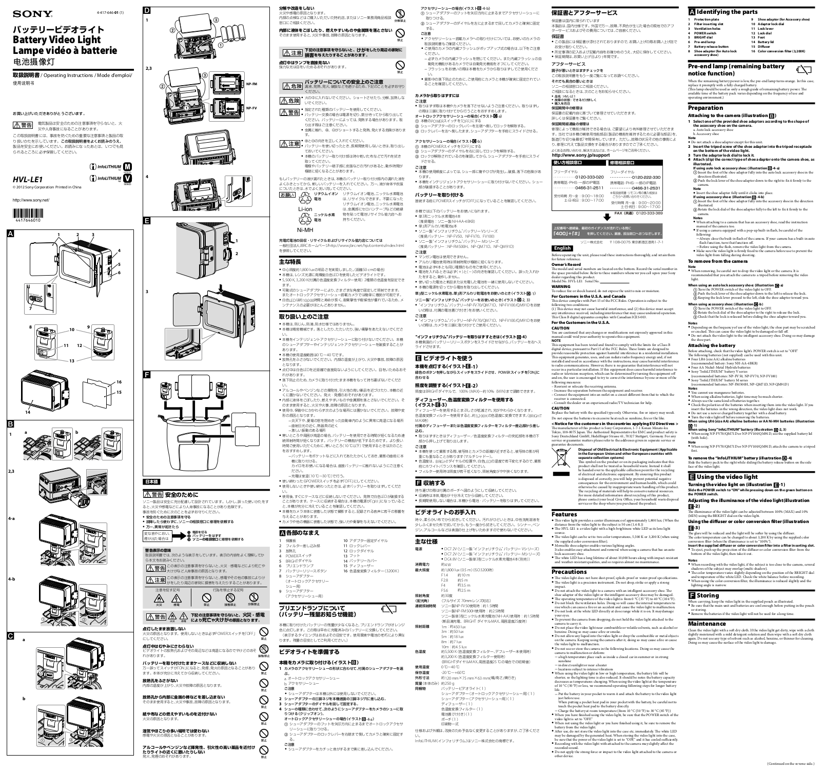 Sony HVL-LE1 Operating Instructions