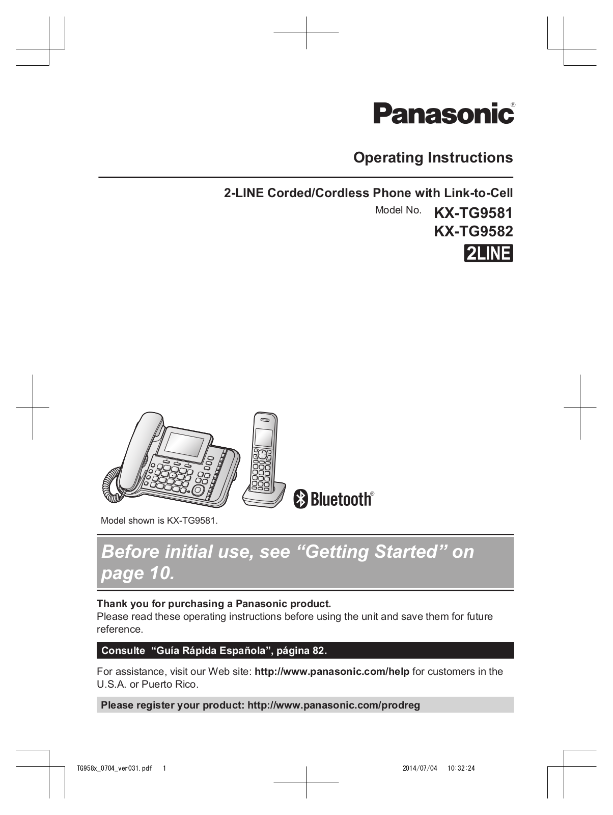 Panasonic 96NKX-TG9581 Users Manual