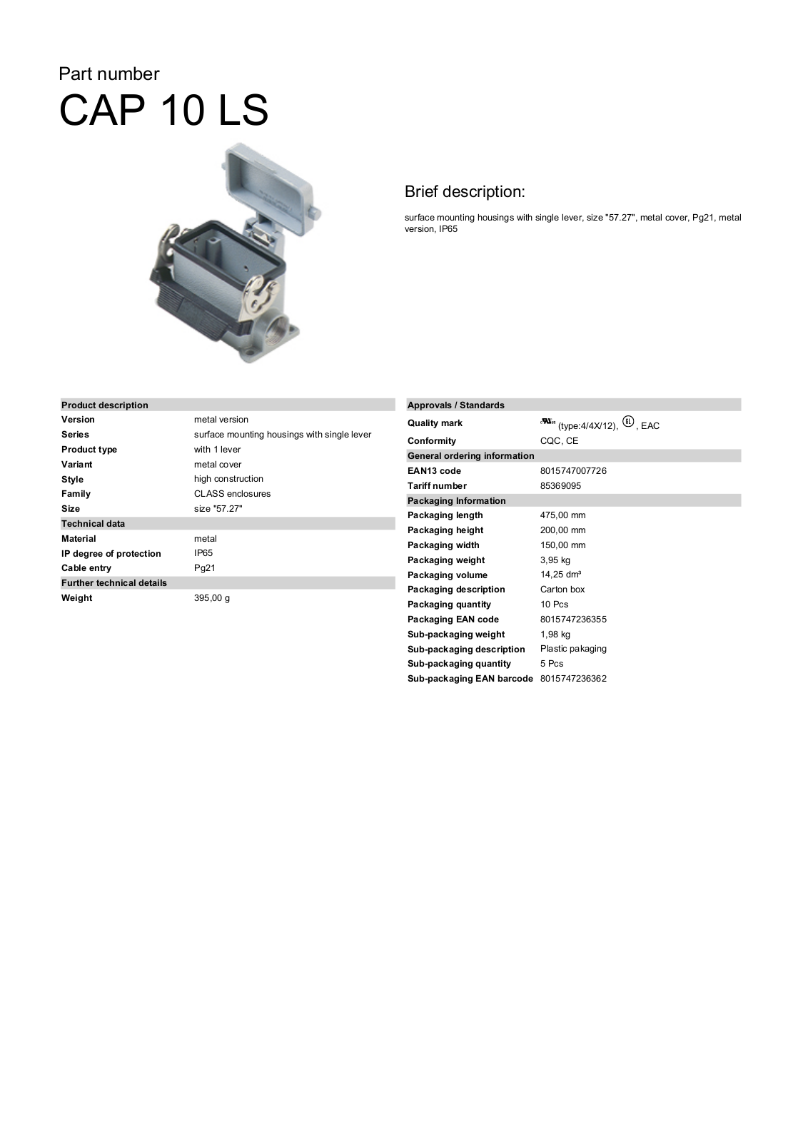 Datasheet CAP-10LS Datasheet (ILME) - ManualMachine.com