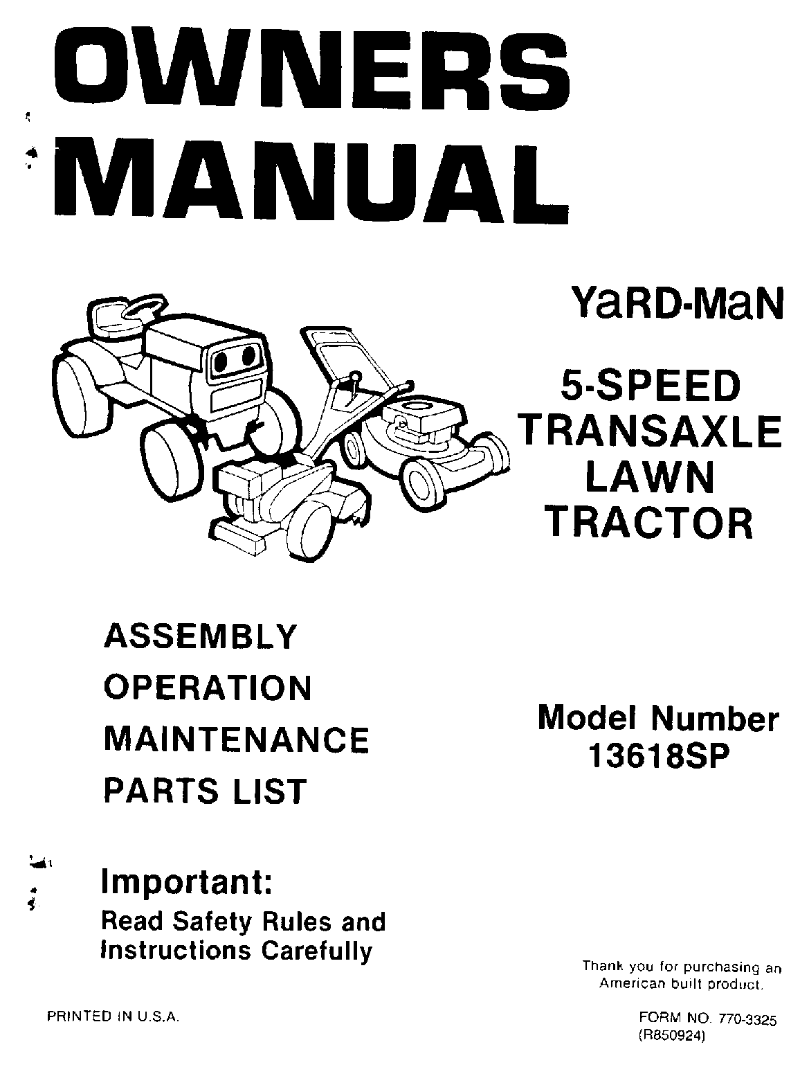 Yard-Man 13618SP User Manual